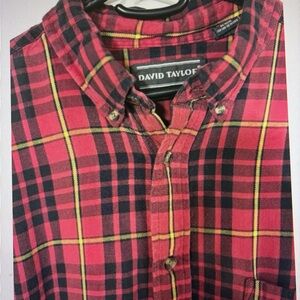 David Taylor Men’s Button Down Flannel Shirt Red/Black Plaid